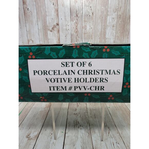 Vintage Christmas Holly Porcelain Votive Holders Set Of 6 Tealites Not Included - Picture 2 of 5